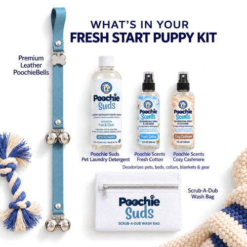 Fresh Start Puppy Kit | Lux Leather PoochieBells + Poochie Suds + Wash Bag + Scents - Poochie-Pets