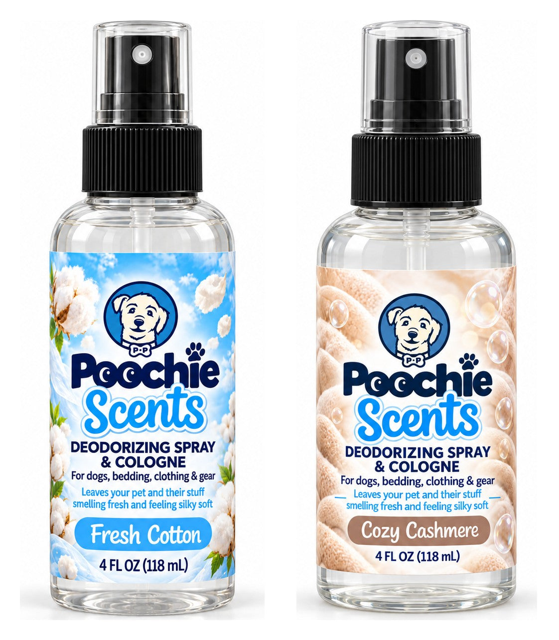 Poochie Scents Deodorizing Spray & Cologne in Fresh Cotton and Cozy Cashmere