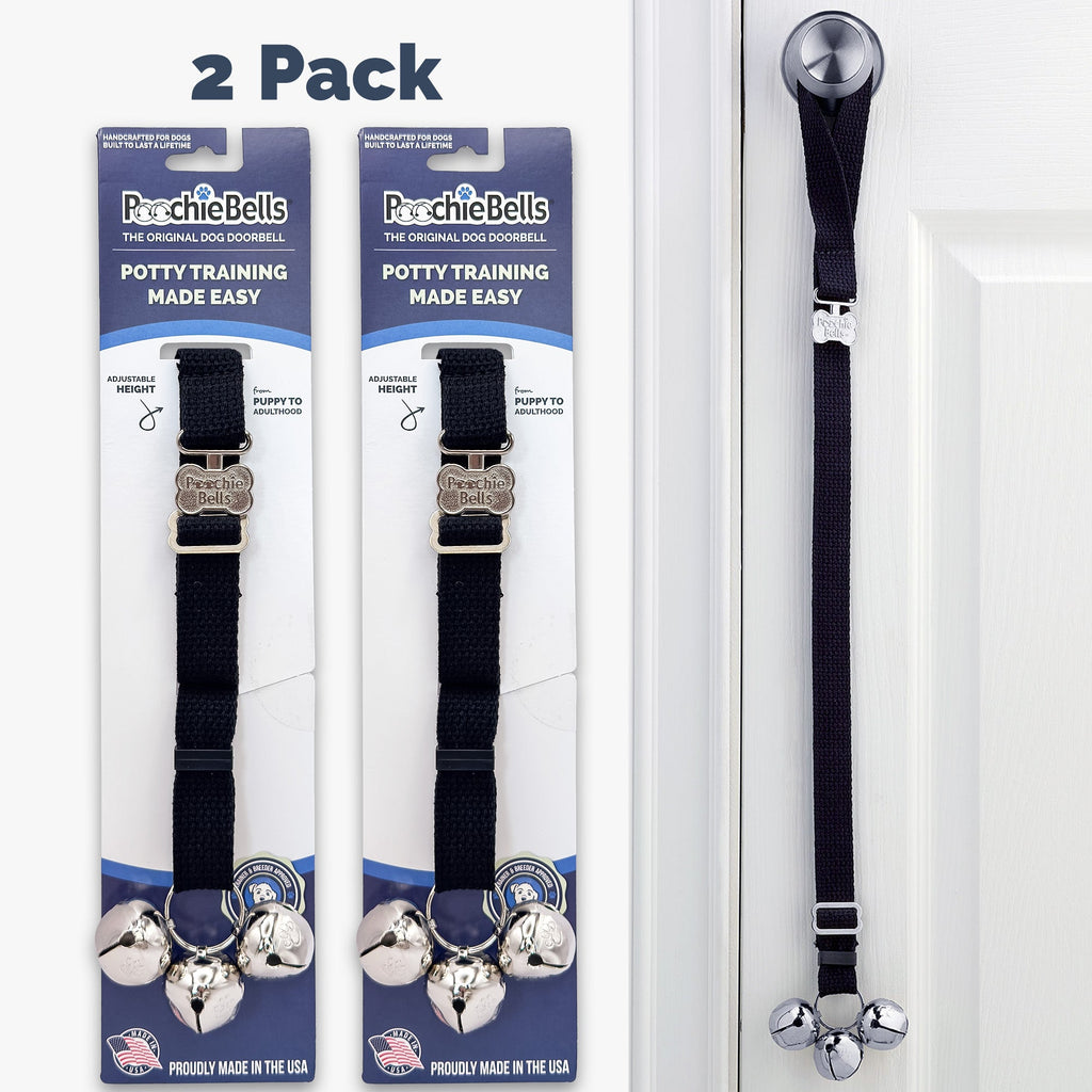 PoochieBells Adjustable Dog Doorbell 2-Pack | Cotton Webbing Black - Poochie-Pets