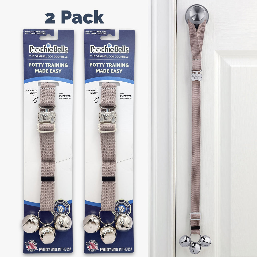 PoochieBells Adjustable Dog Doorbell 2-Pack | Cotton Webbing Gray - Poochie-Pets
