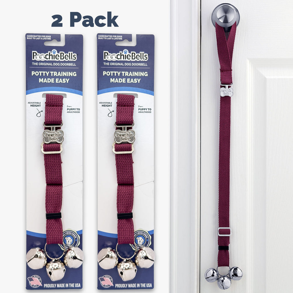 PoochieBells Adjustable Dog Doorbell 2-Pack | Cotton Webbing Maroon - Poochie-Pets