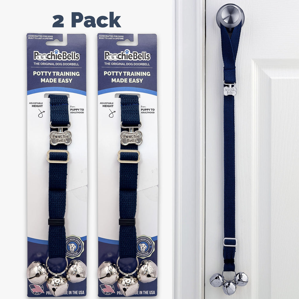 PoochieBells Adjustable Dog Doorbell 2-Pack | Cotton Webbing Navy - Poochie-Pets