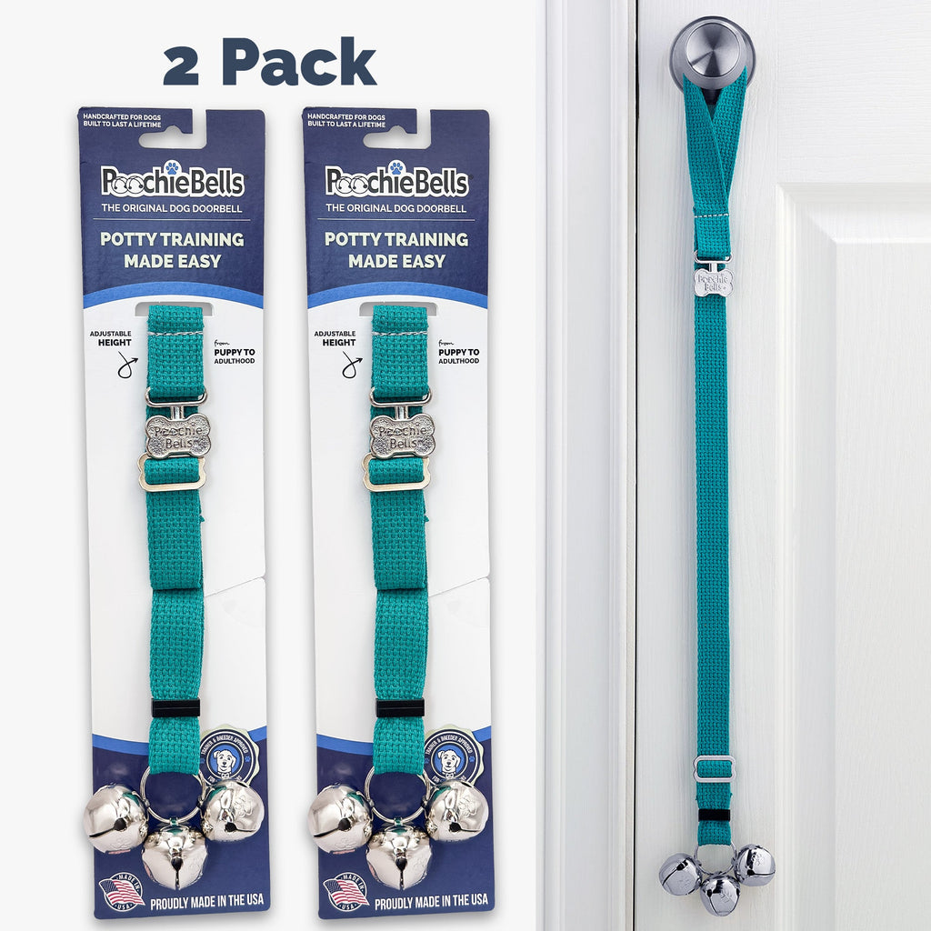 PoochieBells Adjustable Dog Doorbell 2-Pack | Cotton Webbing Teal - Poochie-Pets