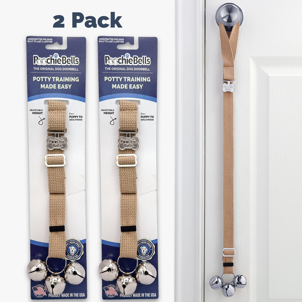 PoochieBells Adjustable Dog Doorbell 2-Pack | Cotton Webbing Wheat - Poochie-Pets