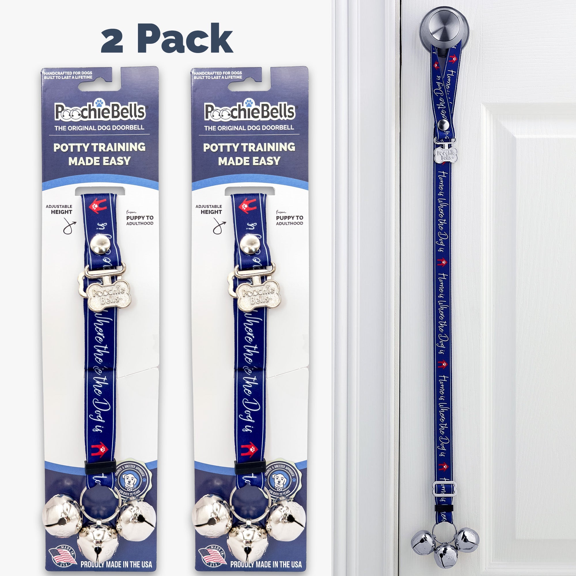 PoochieBells Adjustable Dog Doorbell 2-Pack | Dialogue Home is Where the Dog is - Poochie-Pets