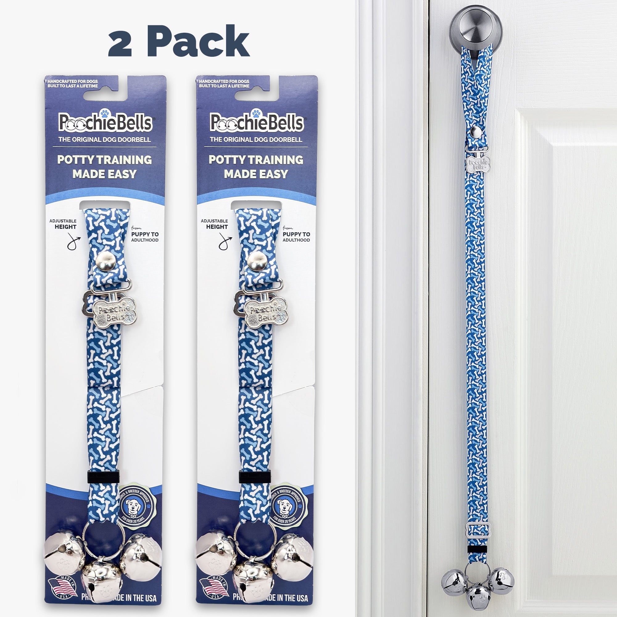 PoochieBells Adjustable Dog Doorbell 2-Pack | Dogs Life Bones - Poochie-Pets