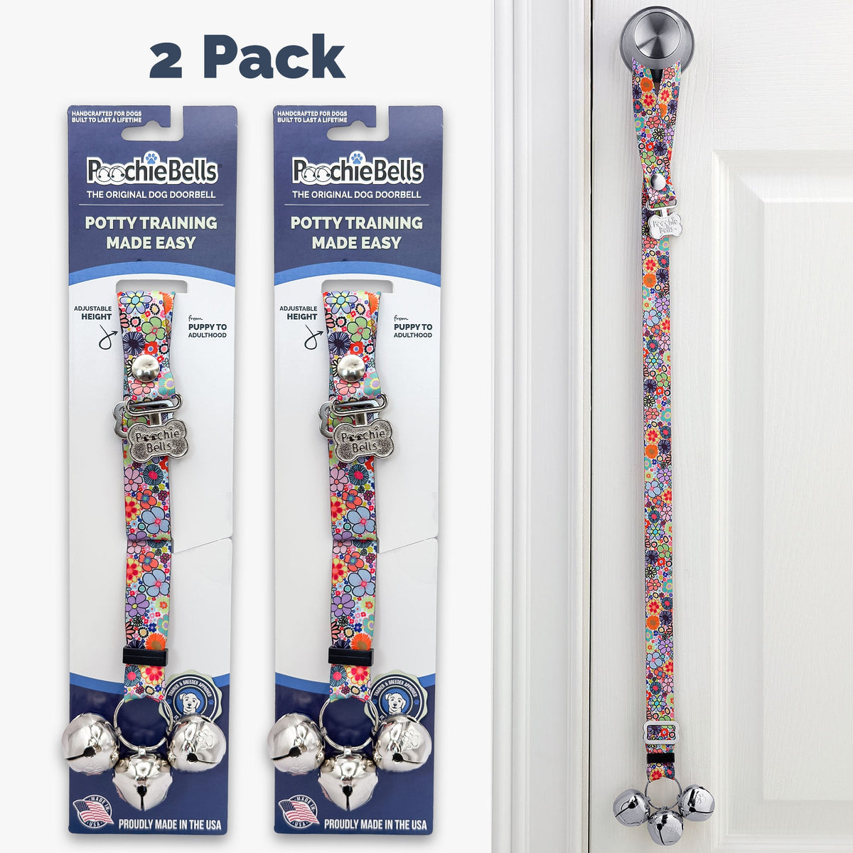 PoochieBells Adjustable Dog Doorbell 2-Pack | Garden Party Flower Power - Poochie-Pets