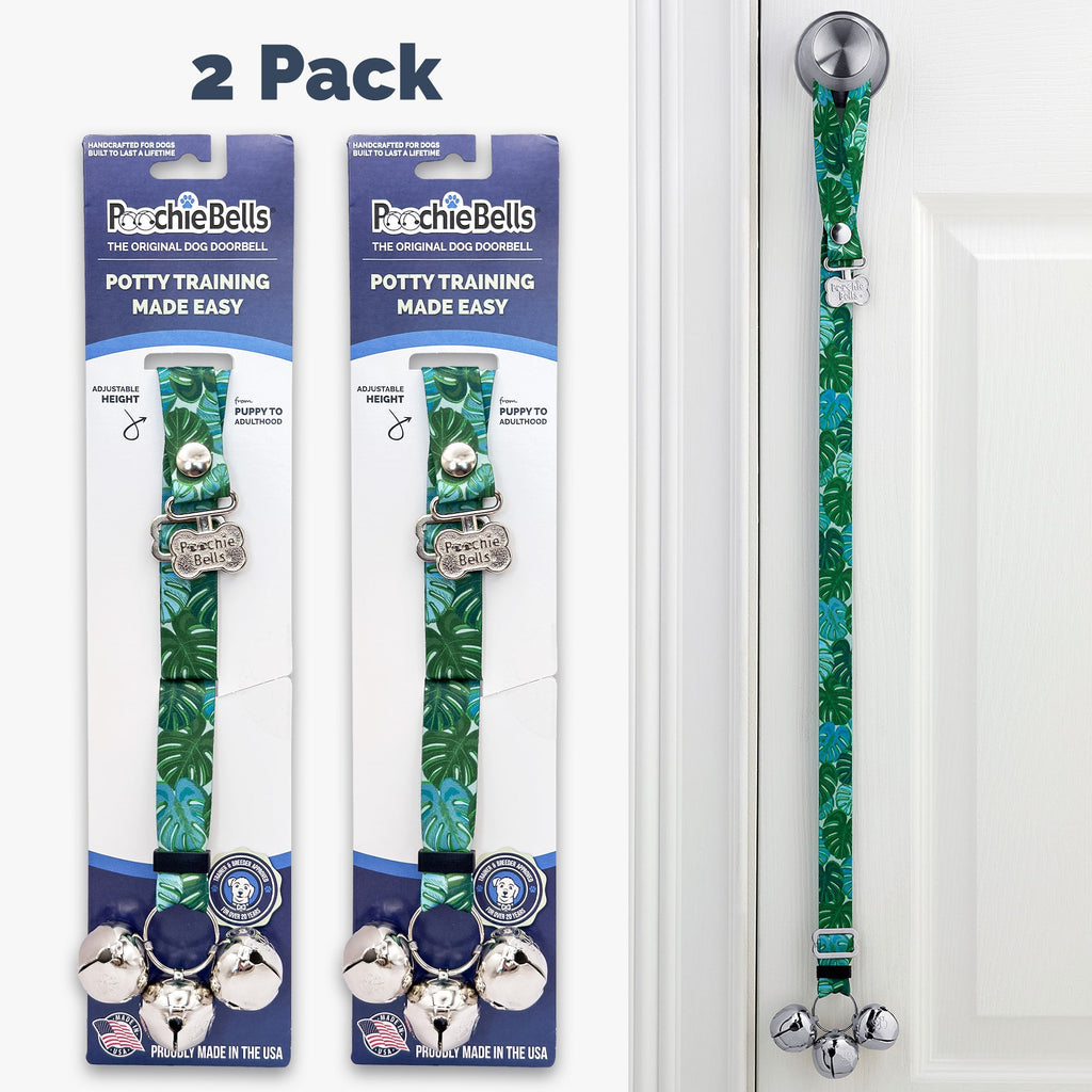 PoochieBells Adjustable Dog Doorbell 2-Pack | Garden Party Monstera - Poochie-Pets