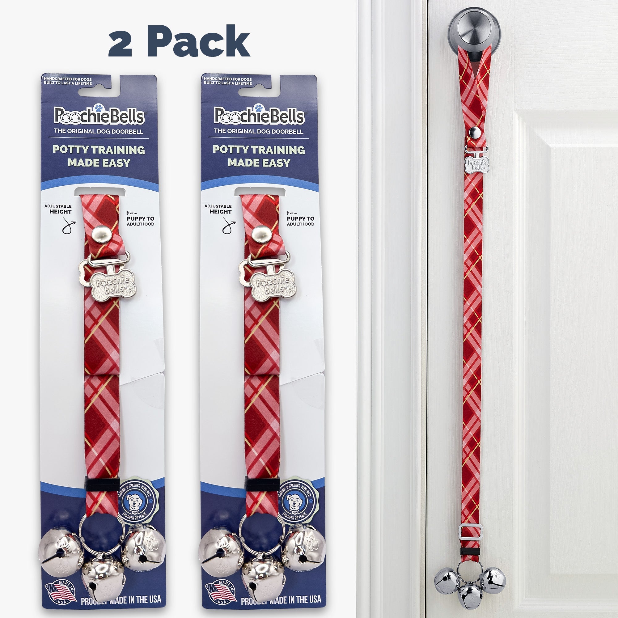 PoochieBells Adjustable Dog Doorbell 2-Pack | Plaid Campfire - Poochie-Pets