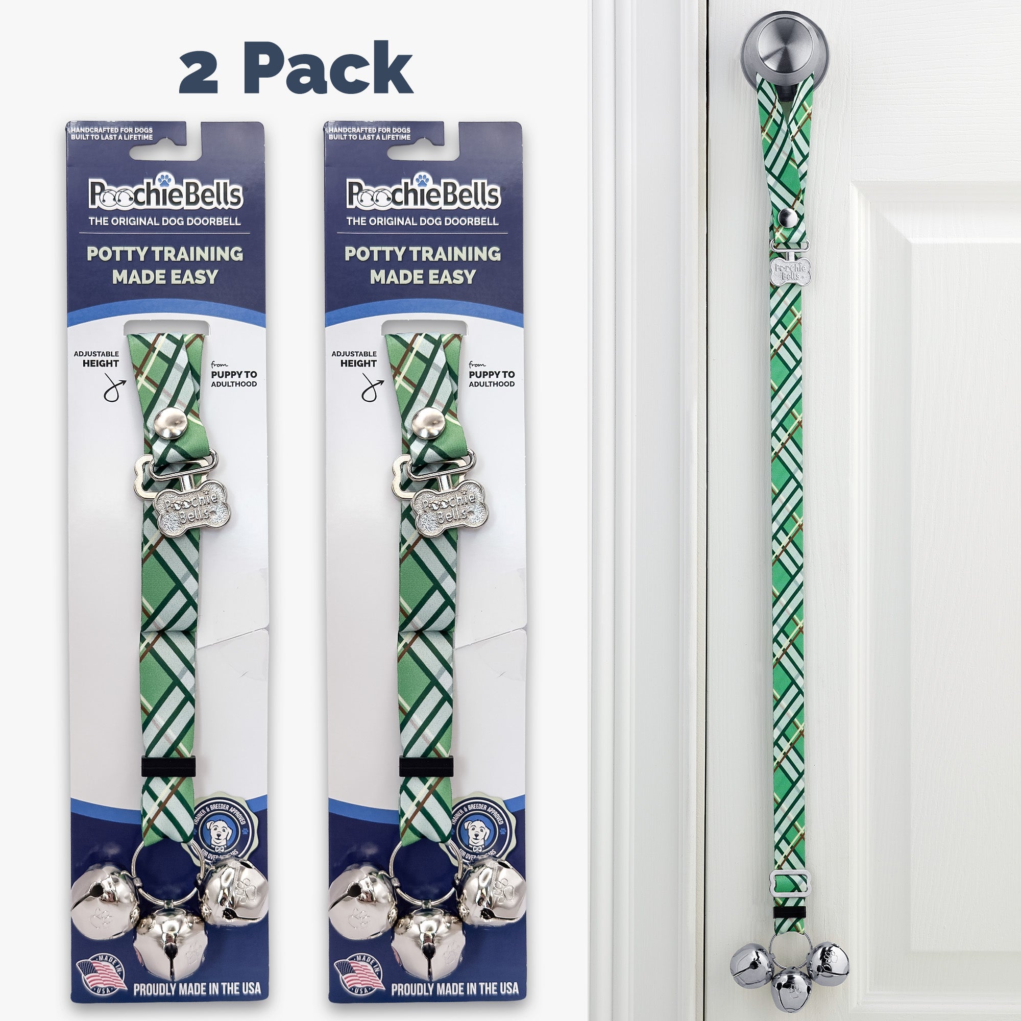 PoochieBells Adjustable Dog Doorbell 2-Pack | Plaid Country Cottage - Poochie-Pets