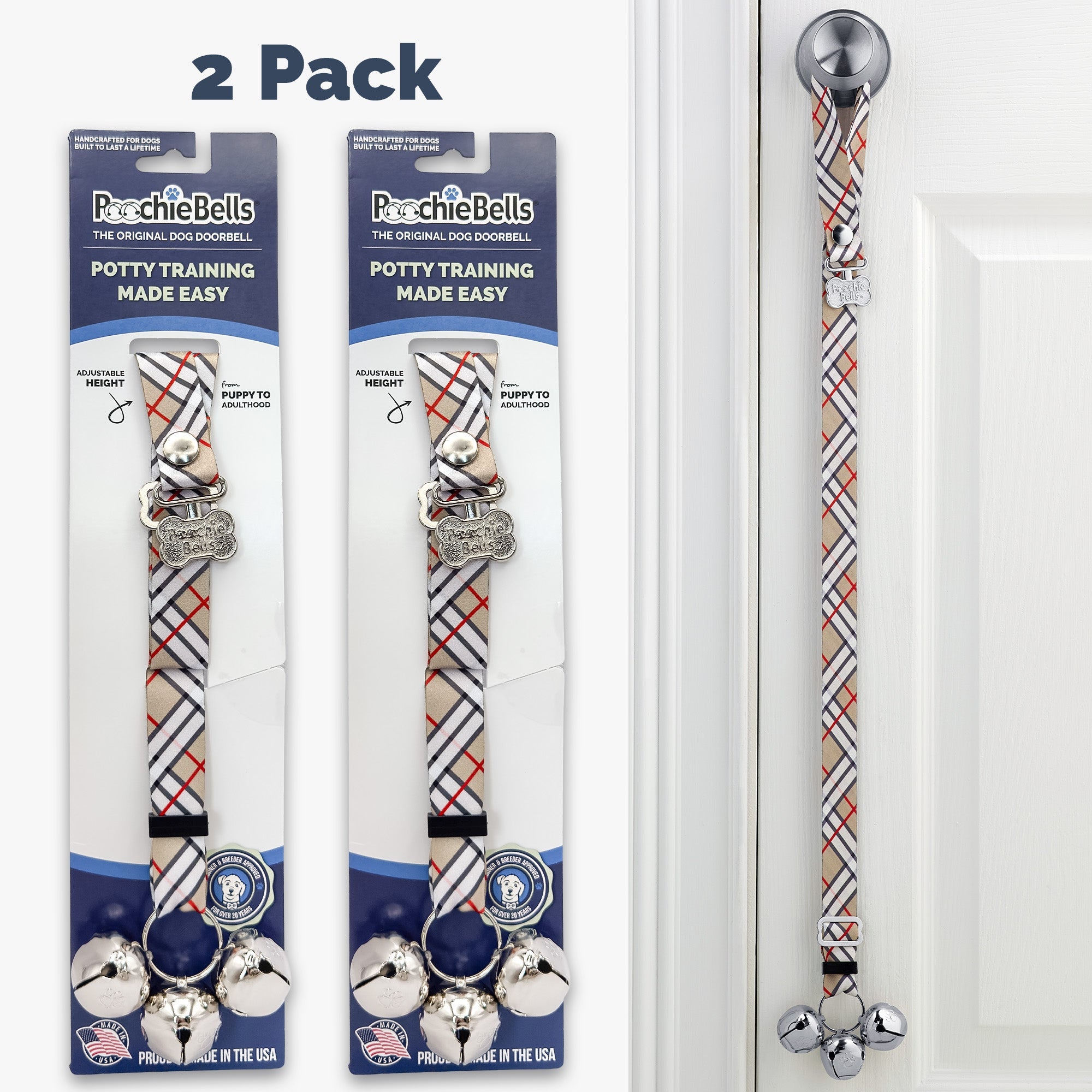 PoochieBells Adjustable Dog Doorbell 2-Pack | Plaid London - Poochie-Pets