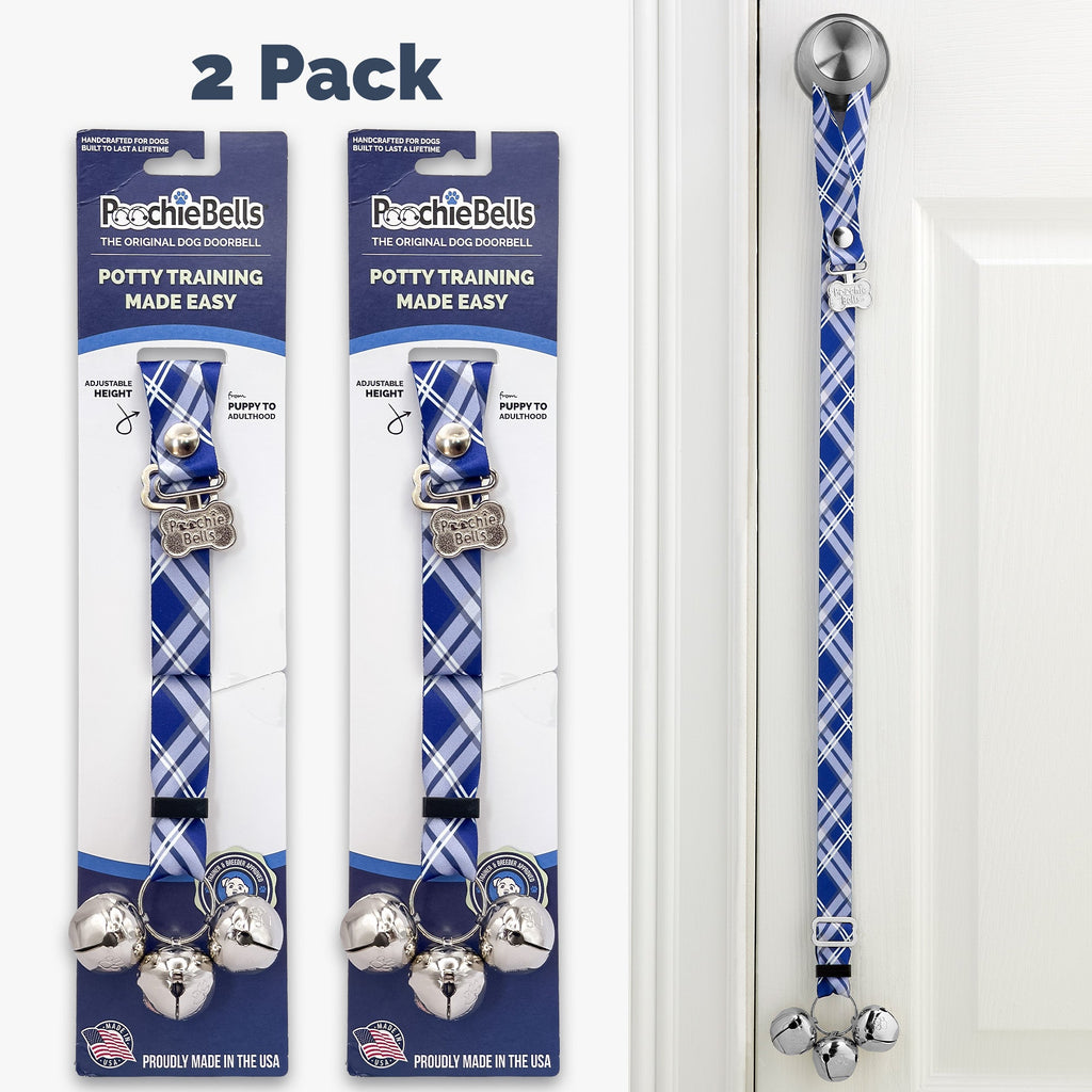 PoochieBells Adjustable Dog Doorbell 2-Pack | Plaid Starry Night - Poochie-Pets