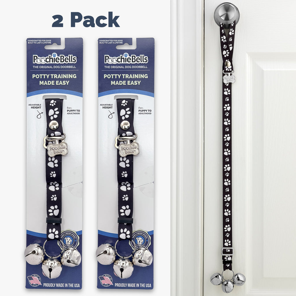PoochieBells Adjustable Dog Doorbell 2-Pack | Signature Tracks Black - Poochie-Pets