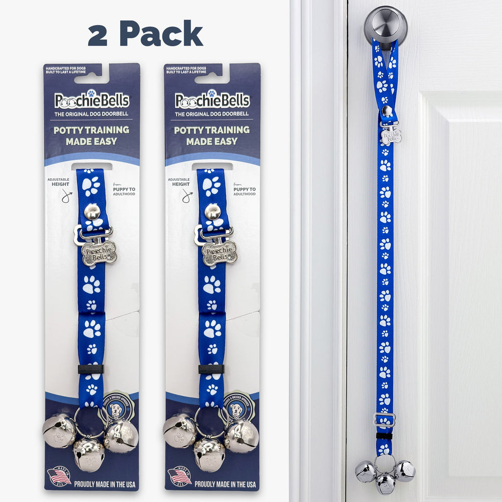 PoochieBells Adjustable Dog Doorbell 2-Pack | Signature Tracks Blue - Poochie-Pets
