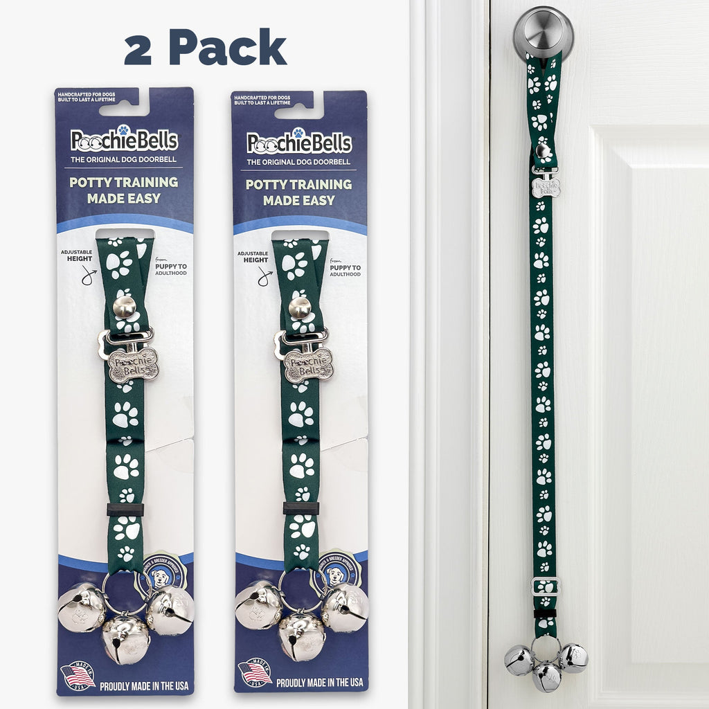 PoochieBells Adjustable Dog Doorbell 2-Pack | Signature Tracks Dark Green - Poochie-Pets