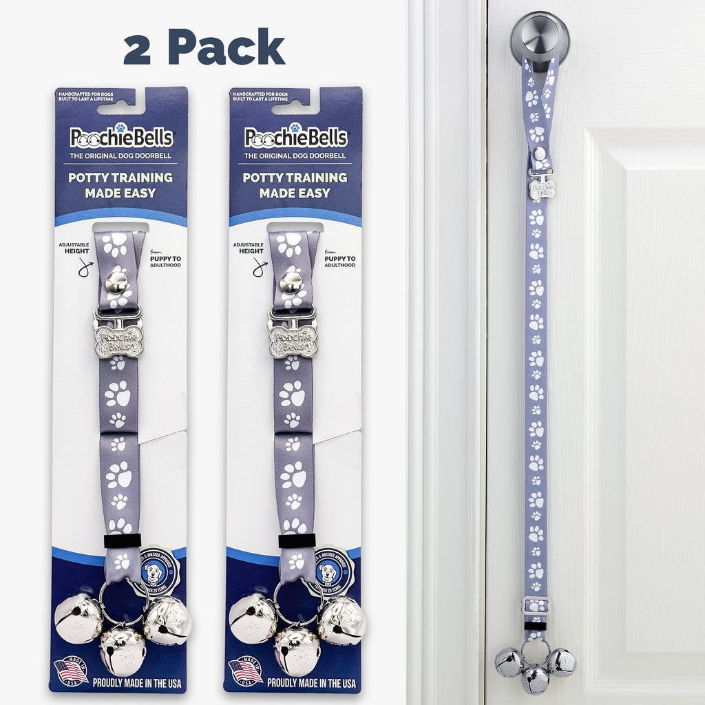 PoochieBells Adjustable Dog Doorbell 2-Pack | Signature Tracks Gray - Poochie-Pets