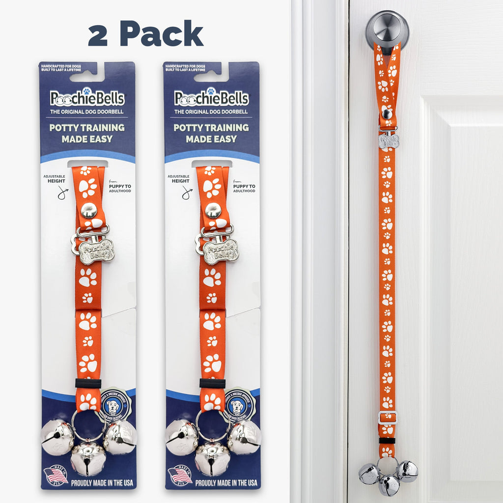 PoochieBells Adjustable Dog Doorbell 2-Pack | Signature Tracks Orange - Poochie-Pets