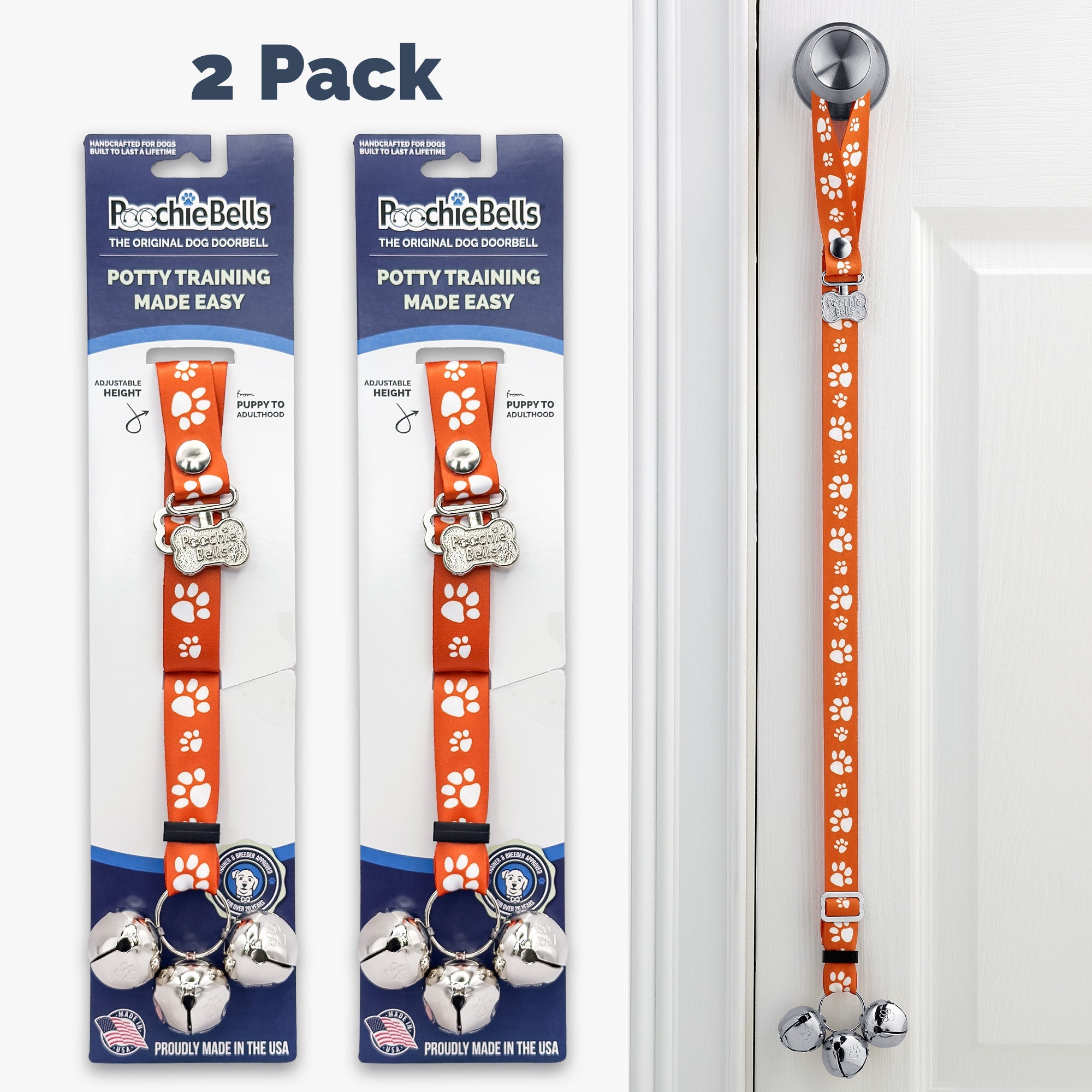 PoochieBells Adjustable Dog Doorbell 2-Pack | Signature Tracks Orange - Poochie-Pets