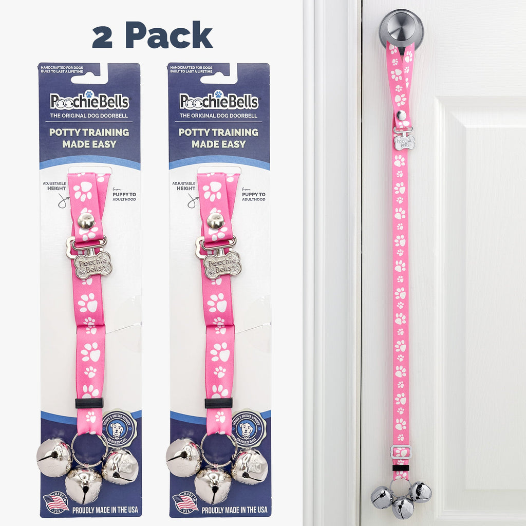 PoochieBells Adjustable Dog Doorbell 2-Pack | Signature Tracks Pink - Poochie-Pets