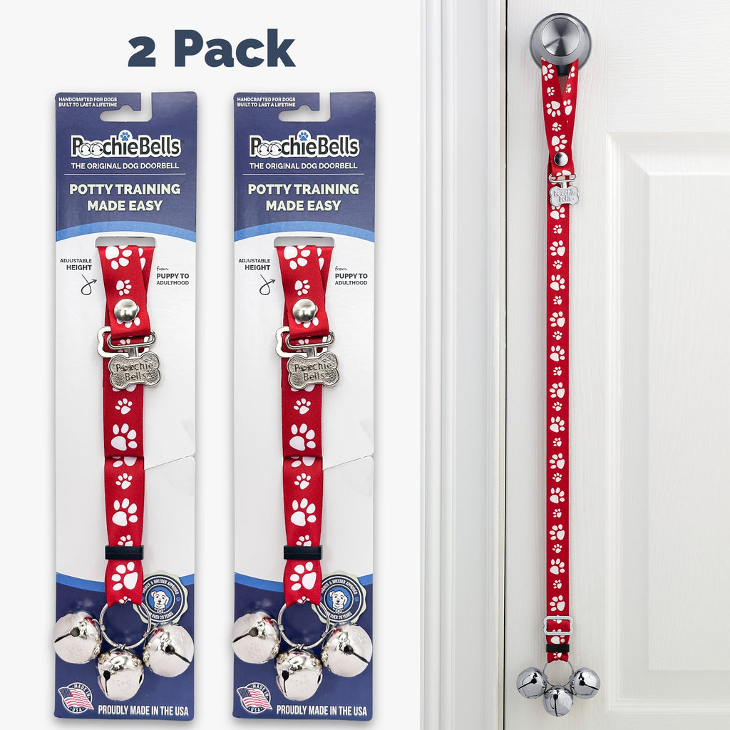 PoochieBells Adjustable Dog Doorbell 2-Pack | Signature Tracks Red - Poochie-Pets