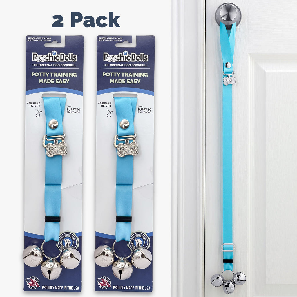 PoochieBells Adjustable Dog Doorbell 2-Pack | Solid Capri Blue - Poochie-Pets