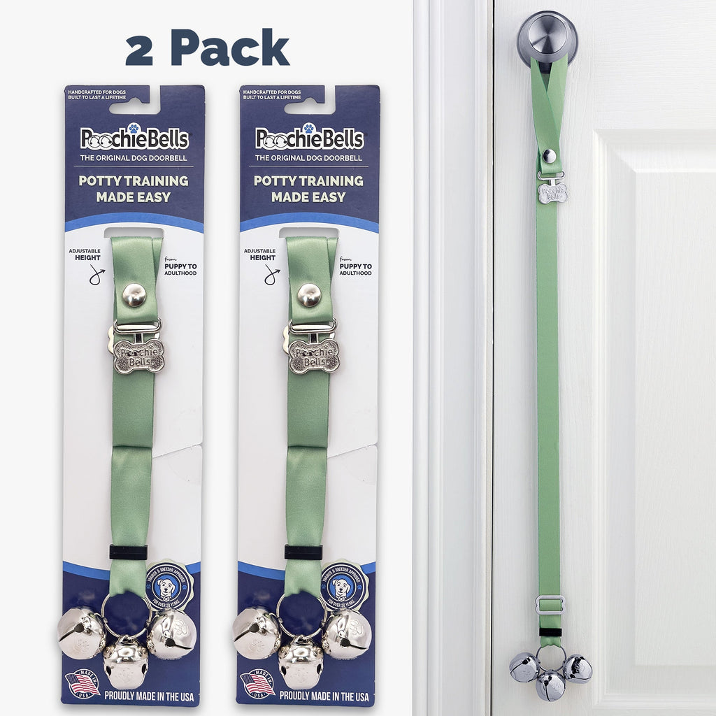 PoochieBells Adjustable Dog Doorbell 2-Pack | Solid Celery Green - Poochie-Pets