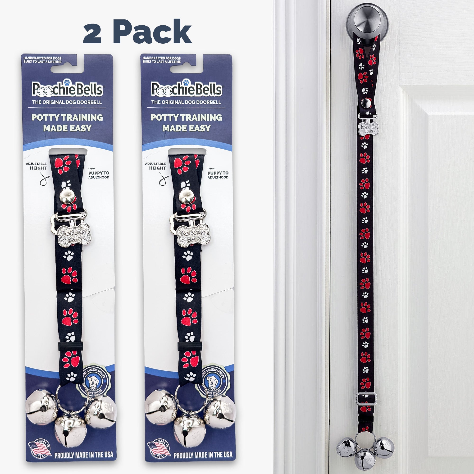 PoochieBells Adjustable Dog Doorbell 2-Pack | Team Tracks Black & Red - Poochie-Pets