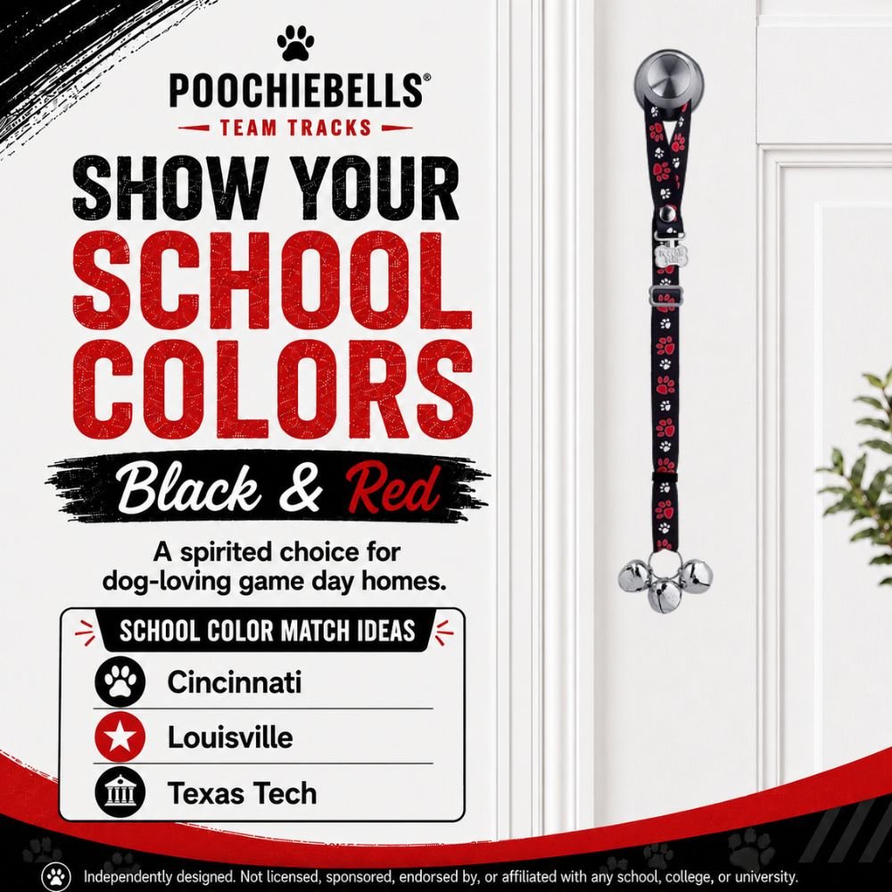 PoochieBells Adjustable Dog Doorbell 2-Pack | Team Tracks Black & Red - Poochie-Pets
