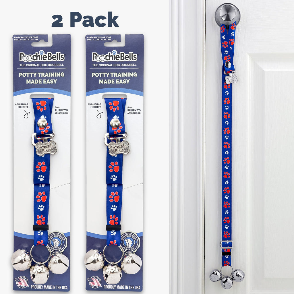 PoochieBells Adjustable Dog Doorbell 2-Pack | Team Tracks Blue & Orange - Poochie-Pets