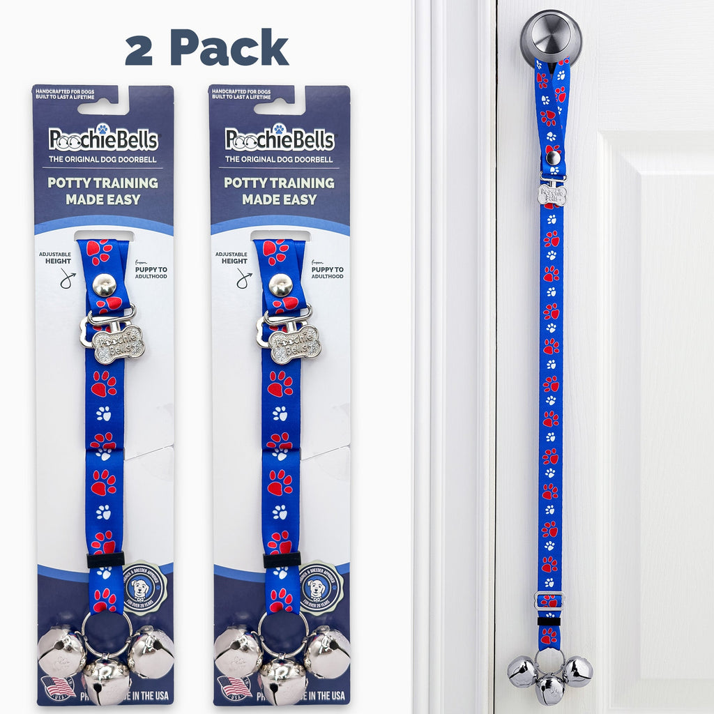 PoochieBells Adjustable Dog Doorbell 2-Pack | Team Tracks Blue & Red - Poochie-Pets