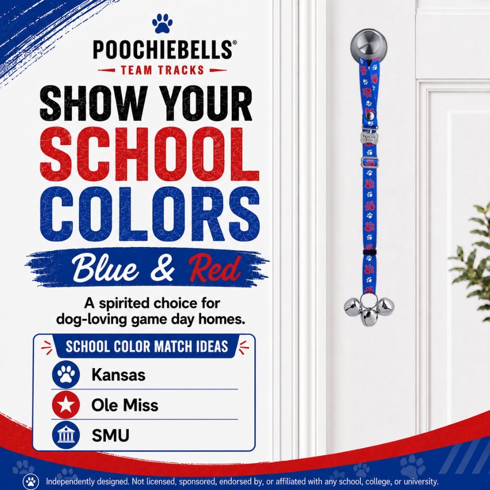 PoochieBells Adjustable Dog Doorbell 2-Pack | Team Tracks Blue & Red - Poochie-Pets
