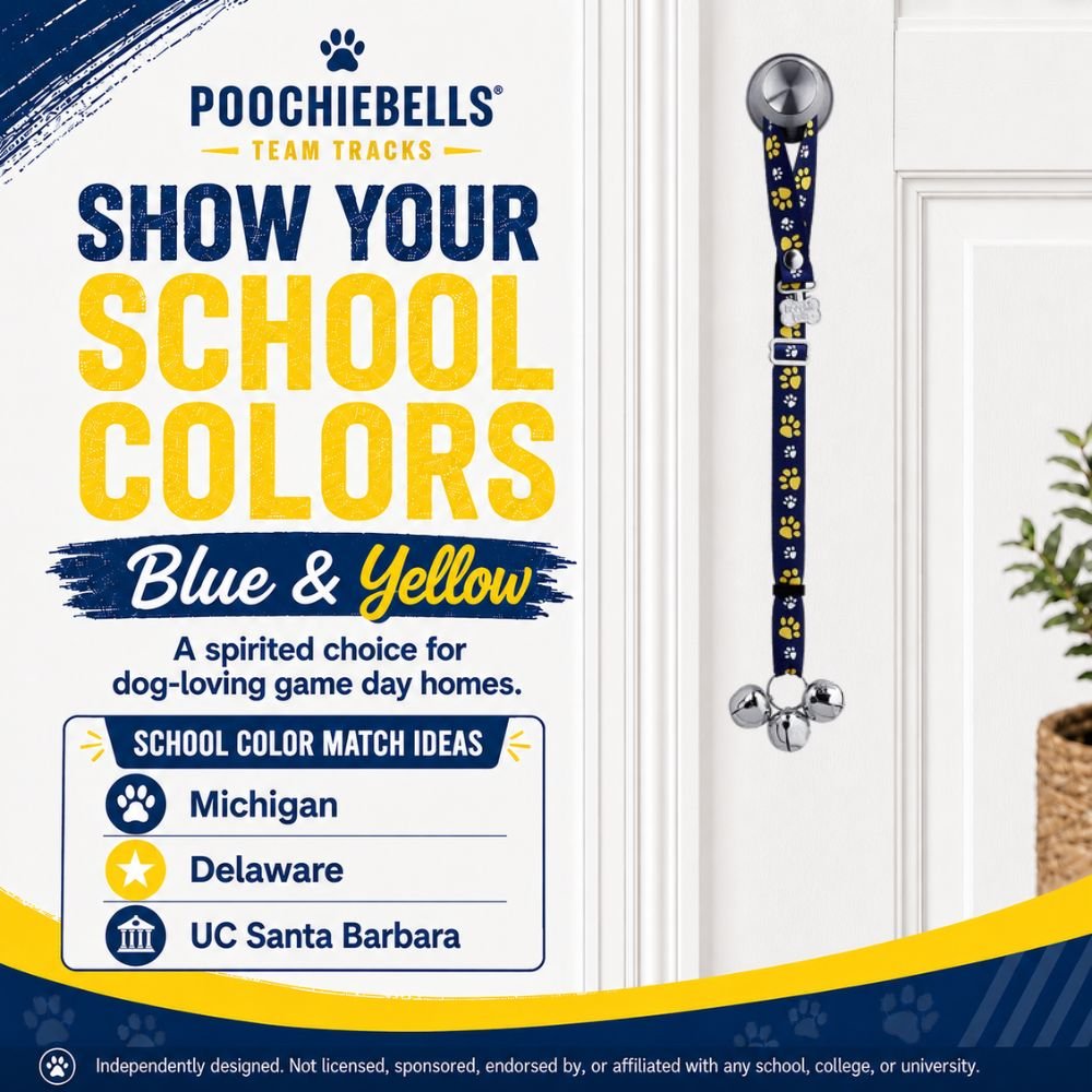 PoochieBells Adjustable Dog Doorbell 2-Pack | Team Tracks Blue & Yellow - Poochie-Pets
