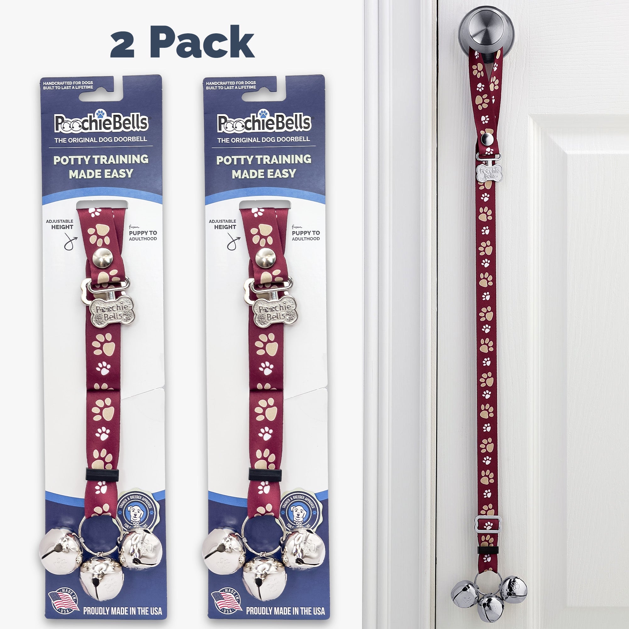 PoochieBells Adjustable Dog Doorbell 2-Pack | Team Tracks Garnet & Gold - Poochie-Pets