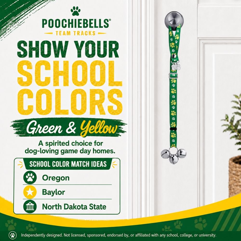 PoochieBells Adjustable Dog Doorbell 2-Pack | Team Tracks Green & Yellow - Poochie-Pets