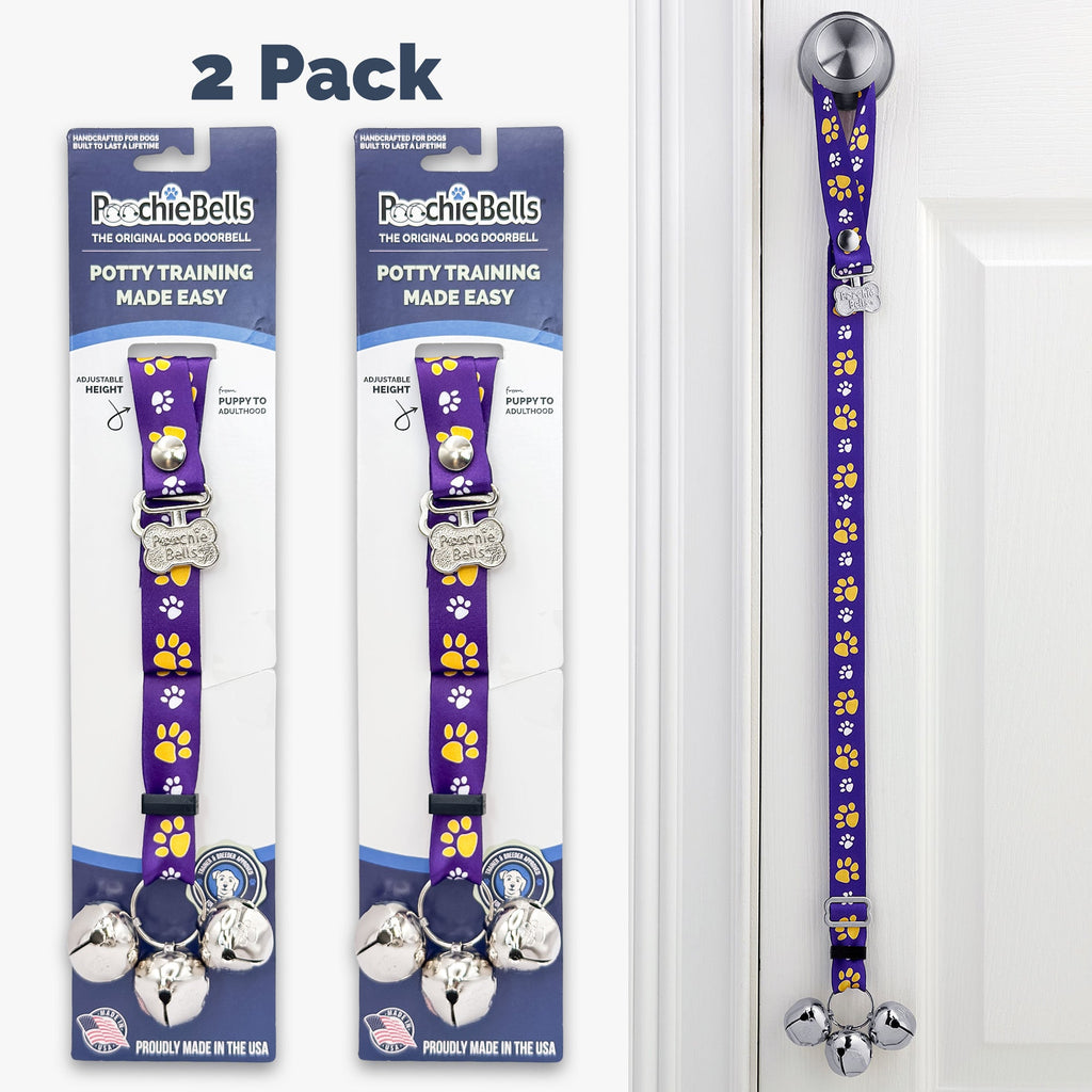 PoochieBells Adjustable Dog Doorbell 2-Pack | Team Tracks Purple & Gold - Poochie-Pets