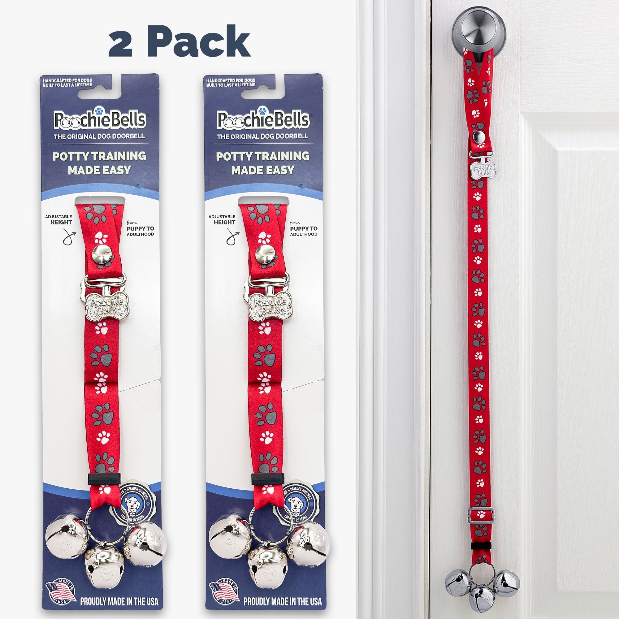 PoochieBells Adjustable Dog Doorbell 2-Pack | Team Tracks Red & Gray - Poochie-Pets